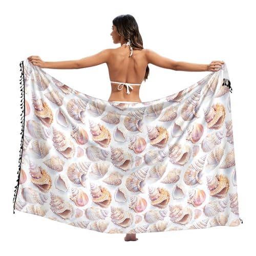 AIXIWAWA Pattern Sea Shells Women's Beach Sarong Wrap Skirt, Sun Protection Bikini Cover-Up for Vacation Pool Party L