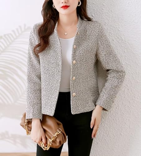Women's Cropped Tweed Blazer Long Sleeve Vintage Open Front Work Office Short Jacket2