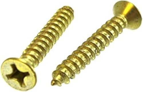 Tornillos de chapa Phillips de cabeza plana chapados en latón # 8 x 3/4" (paquete de 12)