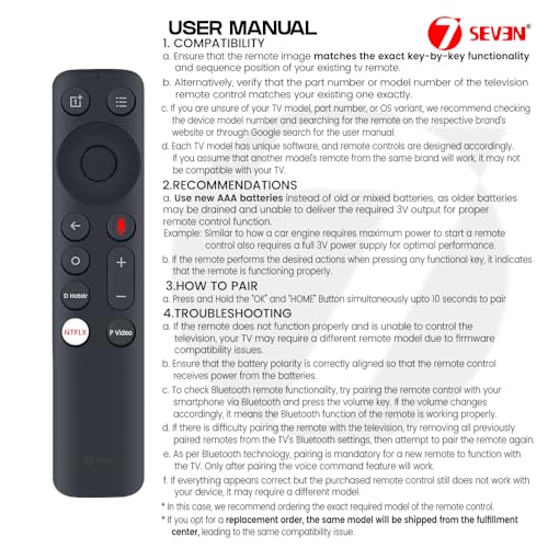 Image of 7SEVEN Compatible with Oneplus Tv Remote Control Suitable for Y Y1s Pro Series FHD UHD QLED 1+ Android Television one Plus tv Remote Control Ver-3 with Bluetooth Voice Command - Pairing Must !