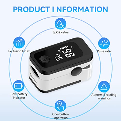 Image of Berrcom Fingertip Pulse Oximeter, Blood Oxygen Saturation Monitor with Accurate SpO2 & Pulse Rate & Fast Readings, LED Display, Portable with Includes Batteries & Lanyard (Black)