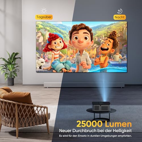 HORLAT Beamer 4K Heimkino 25000 Lumen, Full HD 1080P 【Android TV】, WiFi 6 Bluetooth Projektor, Auto/4P Trapezkorrektur 50% Zoom smart Projector für Smartphone/TV Stick