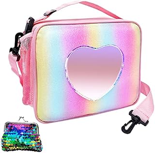 ZAHRVIA Girls Lunch Bag, Insulated Pink Tote Lunch Bag for Kids, Portable Reusable Cooler Lunch Box Bag with Water-Resistant Lining for School, Daycare, Kindergarten, Picnic