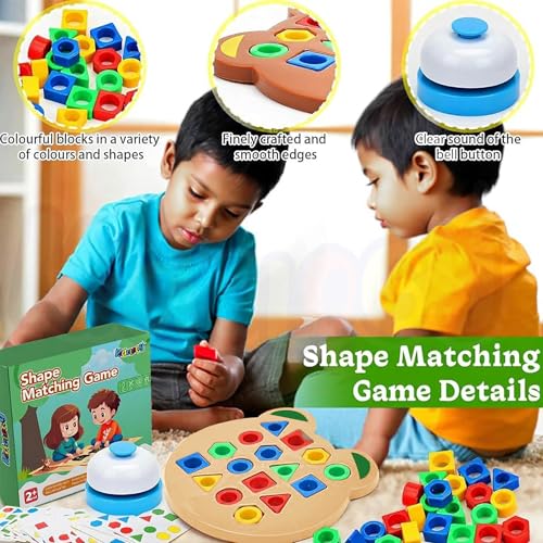 Image of Kidology Geometric Shape and Color Matching Puzzle Board Game with Bell for Kids 3+ Years | Sensory Educational, Fun and Learning Toy for Children | Ideal for Gifting, Multicolour