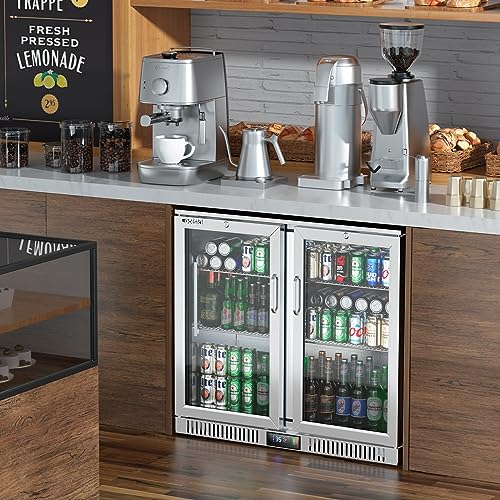 Coolski 36 Inch Back Bar Cooler, Under Counter Beverage Refrigerator with Glass Doors, Commercial Counter Height Display Fridge for Beer Soda, 7.4 Cu.Ft. Capacity/LED Lighting/ETL NSF Approved on Fridge.com