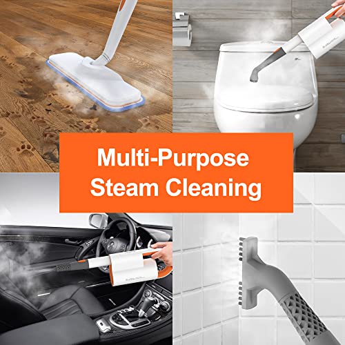 Newbealer Steam Mop & Detachable Handheld Cleaner, 250Ml 1200W Powerful Floor Steamer, 3 Adjustable Levels For Hardwood Laminates Tiles Car, 7 Multi-Purpose Accessories & 2 Washable Microfiber Pads #TOP3