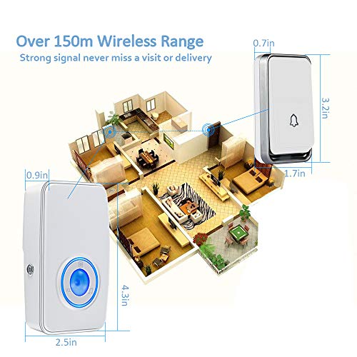 【No Battery Required】 Wireless Doorbell Waterproof, Aurtec Door Chime Kit With 1 Plug-In Led Flash Receivers & 1 Press Self-Powered Transmitter, 51 Chimes And 4 Volume Levels, White… #TOP3
