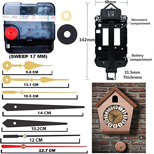 Image of Silent Pendulum Type Quartz Clock Moviment Mechanism 17 MM Ticking Sweep Silent DIY Kit (Needles : Antique Black,Gold,Red)