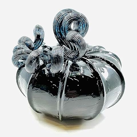 Luke Adams Glass Handmade Glass Pumpkins Handmade Table Top Home Decor (Squat, Black) Cover