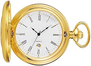 Tiong Vintage Pocket Watch with Chain Roman Numerals Scale Unique Quartz with Calendar Pocket Watches Birthday Gifts Fathers Day