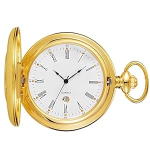 Tiong Vintage Pocket Watch with Chain Roman Numerals Scale Unique Quartz with Calendar Pocket Watches Birthday Gifts Fathers Day