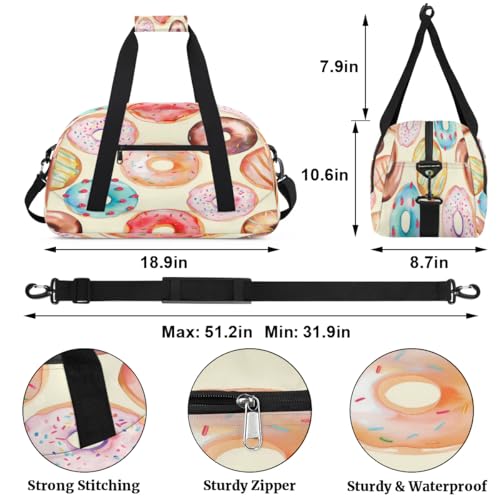 Cute Donuts Kids Duffle Bags for Boys Girls, Colorful Donuts Sport Gym Bag Waterproof Travel Overnight Weekender Bag Teen Dance Gymnastics Sleepover Bag2