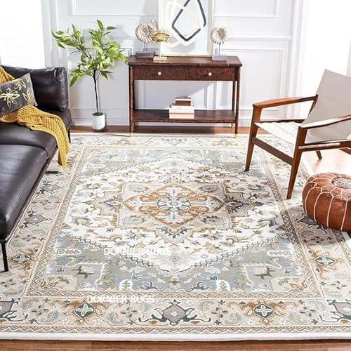 Image of Woolen Tufted Carpet 4x6 Feet - Thick Traditional Area Rug for Living Room, Bedroom & Office - Handcrafted Wool Floor Carpet