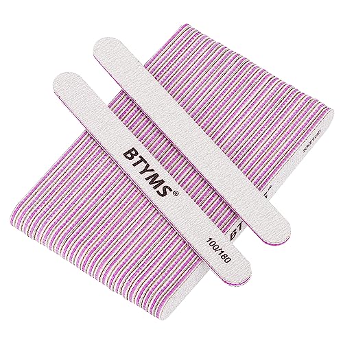 BTYMS 25Pcs Nail Files 100/180 Grit Double Sided Emery Board Nail Buffering Files for Acrylic and Natural Nails