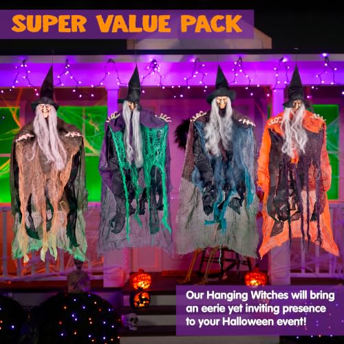 Image of JOYIN 4 Pcs 19.6 inch Hanging Witch Halloween Decorations Outdoor Indoor Flying Haunted House Scary Decor for Lawn Garden Yard