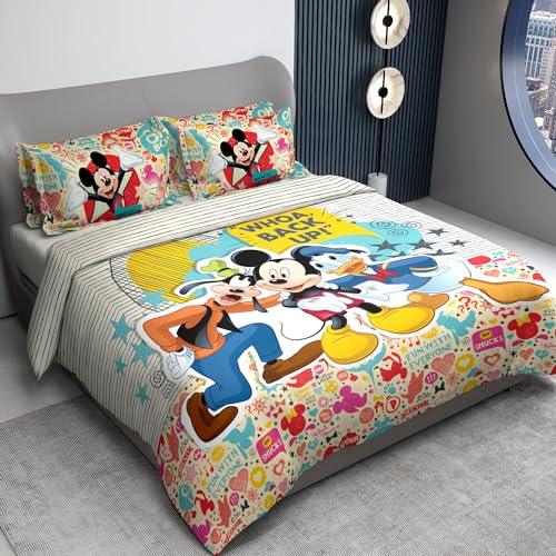 Image of Sassoon Disney Mickey Mouse Backup Digital Printed 100% Cotton Bedsheet with 2 Pillow Covers in 300TC
