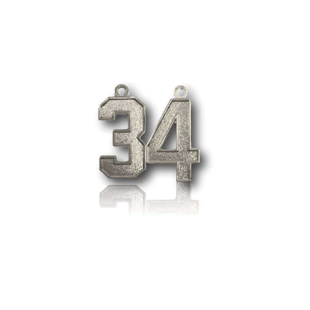CustomNumberCharms Number 34 Silver Plated Jersey Style Sports Necklace Charm Pendant (0.8