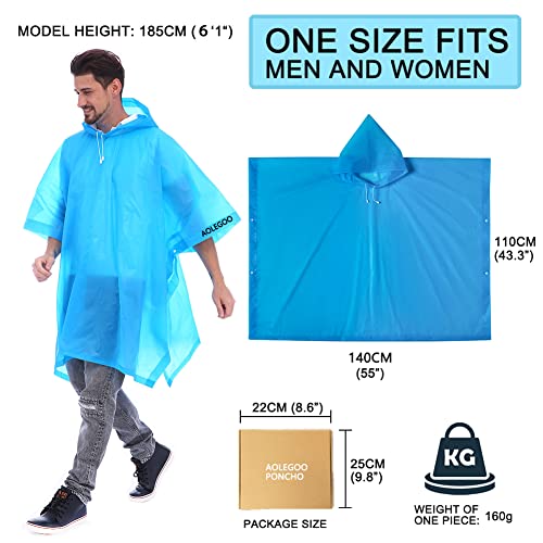 Image of 2 Rain Ponchos, EVA Portable Adults Waterproof Ponchos, Reusable raincoat with Hoods for Camping, Hiking, Parks, Festival Mac (Blue)