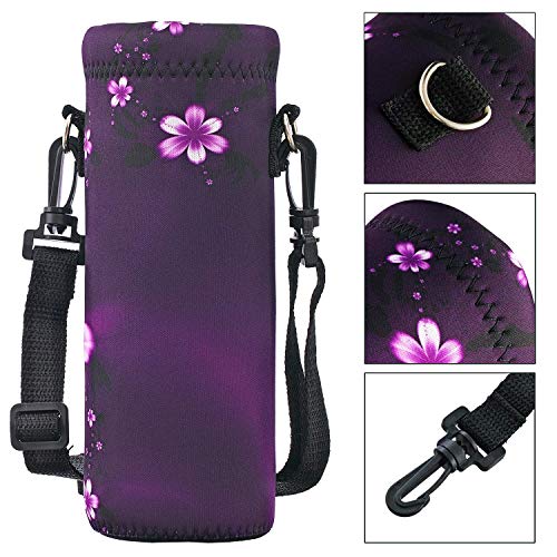 Image of RICHEN Neoprene Water Bottle Carrier Bag with Adjustable Shoulder Strap,Insulated Water Bottle Cover for Stainless Steel /Glass /Plastic Bottles