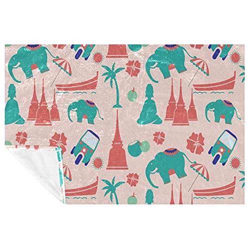 Couverture douce motif éléphant thaïlandais 150x100 cm