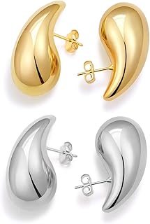 Chunky Gold Hoop Earrings For Women, Earring Dupes for Women Jewelry For Teen Girls Big Lightweight Teardrop Waterdrop with 18K Real Gold Plated Statement Trendy Jewelry Gifts, Hypoallergenic Gold Plated Tear Drop Earrings