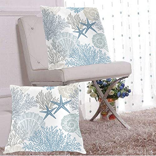 Nautical Coastal Throw Pillow Covers Set of 2 Ocean Themed Beach Seashell Coral Starfish Couch Pillow Cases Outdoor Sofa Cushion Cover Modern Decor for Bed Living Room, 18" x 18" - Image 3
