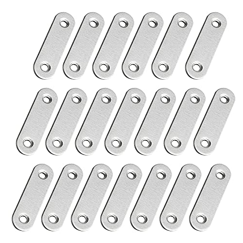 ZXShow 20 Piezas Soportes de Esquina Planos de Acero Inoxidable 46mm x 16mm Placas de Fijación de Metal Plano Placa Union Soportes Planos para Armario Muebles Silla de Madera Bricolaje