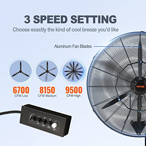 image for VEVOR 30 Inch Wall-Mount Misting Fan, 3-speed IP44 Waterproof Oscillat