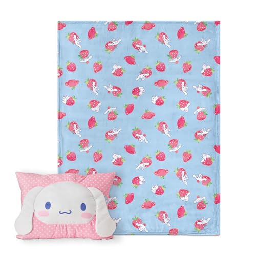 Northwest Cinnamoroll Strawberry Delight Silk Touch Throw Blanket 50 x 60 Inches with Plush Pocket Pillow 14 x 20 Inches - Comfy & Cozy Blanket & Pillow Set for Boys and Girls