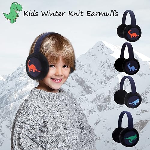 Baoplaykids Kids Dinosaur Knit Earmuffs Winter Outdoor Ear Muffs Soft Plush Ear Warmers For Boys Girls Navy Blue thumb #6