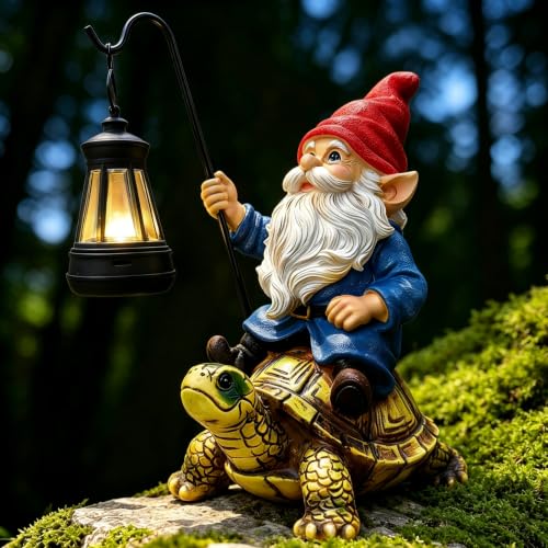 Bezseili Outdoor Garden Gnome Funny Lawn Gnome Statue Decorations Solar Gnome Riding Turtle Figurines Ornament for Patio Balcony Yard Iutdoor Office Home Decor Mom Grandma Sisters Gifts