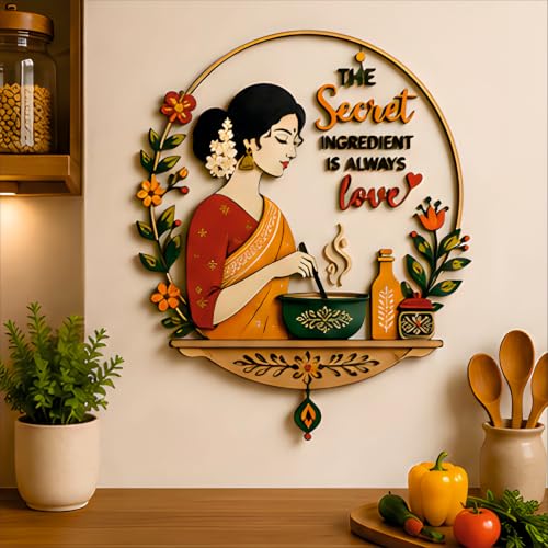 Image of Kitchen Wall Decor | 12 Inch Wooden Wall Hanging with inchThe Secret Ingredient Is Always Love inch Quote | Decorative Wall Art for Kitchen, Dining Room, Cafe & Housewarming Gift