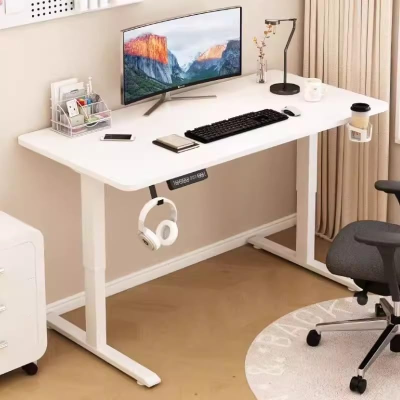 Tufduzoタフドゥゾ電動式無垢材製高さ調節デスク寝室パソコンオフィスに最適ですカップホルダーとヘッドホン収納付き。高さは71～1