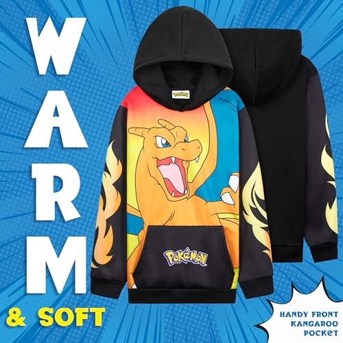 Image of Pokemon Hoodie for Boys & Teens Hooded Sweatshirt Warm Anime Pikachu Sweater