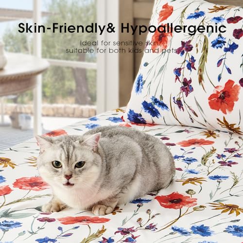 Image of FreshCulture Floral Bed Sheets - Ultra Soft Queen Sheet Set - Brushed Microfiber Floral Sheets - Deep Pockets up to 16 inch - Easy Care - Hotel Luxury 4 Piece Flower Printed Sheets Queen, Le Jardin