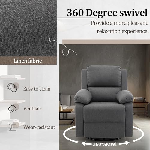 Recliner Chair, 360 Swivel Rocker Chair for Adults, Small Rocking Recliner for Small Spaces, Upholstered Fabric Glider Recliner Nursery Chair with Side Pockets for Living Room, Nursery - Image 6