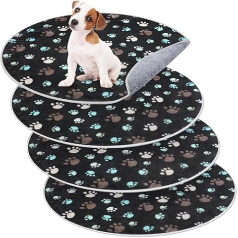 Clysee 4 Pack Waterproof Pet Pads for Dog Washable Dog Pee Pads Reusable Pet Training Pads Absorbent Round Whelping Pads Floor Pads Dog Bed Mat Puppy Pee Pads for Crate Potty (32 Inch,Dark Gray) Cover