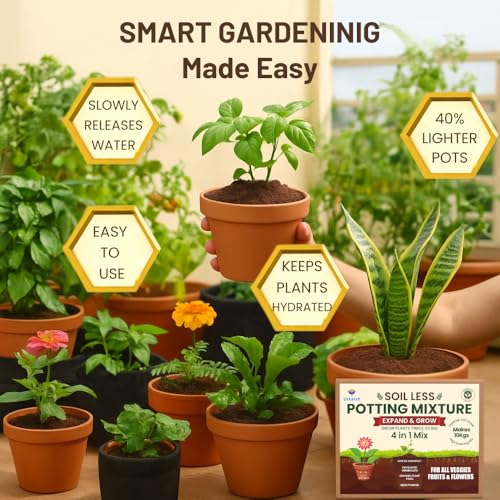 Image of Utkarsh 4-in-1 Soil Less Potting Mixture- Makes 10Kg Fluffy Soil for Plants Home Garden | 3.65Kg Dry Items- Cocopeat, Vermiculite, Neem Khad, Organic Compost - Potting Soil Mix for Plants