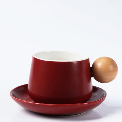 Cappuccino Cups with Saucers, Porcelain Red Coffee Cups and Saucer, Coffee Cup for Cappuccino, Latte, Cafe Mocha, Tea Party, Espresso