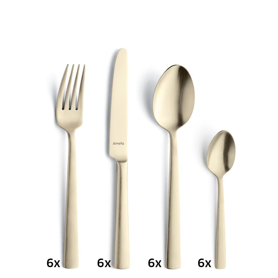 Amefa VENTURA Besteck Set 24-tlg., Edelstahl 18/10, PVD-Beschichtung | Champagner-Gold, Klingenstahl 13/0, Familienessen, Handwäsche empfohlen, mattierte Oberfläche, edles zeitloses Design