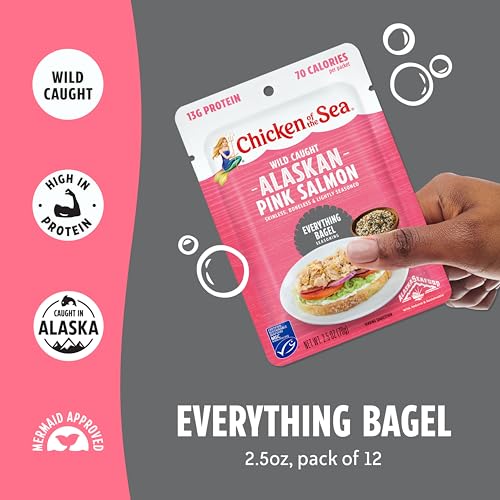 Image of Chicken of the Sea Alaskan Pink Salmon, 2.5 oz. Packets (Box of 12), Wild Caught Salmon, Everything Bagel Seasoning