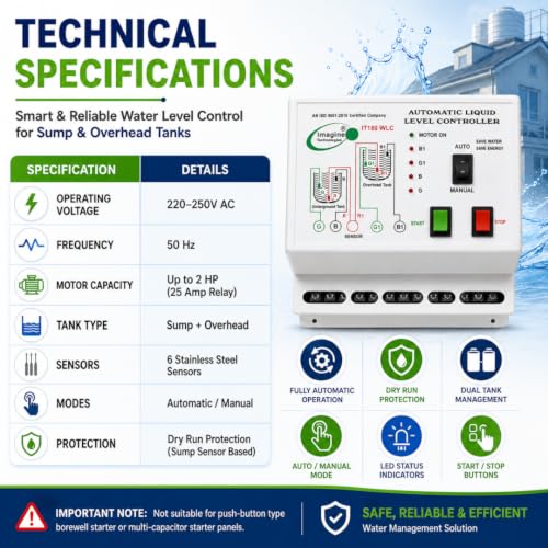 Image of Fully Automatic Water Level Controller & Indicator with Dry Run Protection 1 Year Warranty