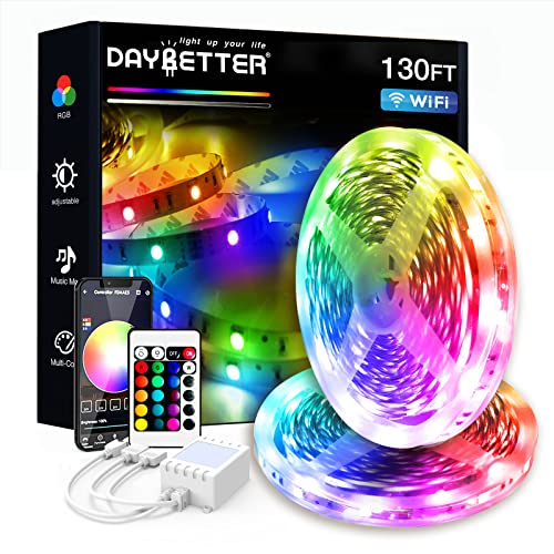 DAYBETTER Led Lights for Bedroom 130ft (2 Rolls of 65ft) WiFi Music Sync Color Changing LED Strip Lights with Remote and App Control 5050 RGB LED Light Strip, LED Lights for Room Home Party Decor DAYBETTER Led Lights for Bedroom 130ft (2 Rolls of 65ft) WiFi Music Sync Color Changing LED Strip Lights with Remote and App Control 5050 RGB LED Light Strip, LED Lights for Room Home Party Decor