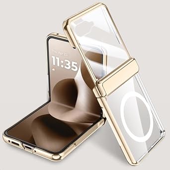 Transparent Folding Phone Case for Motorola Razr 50 Ultra, Protective Cover with Built-in Magnetic Ring for Razr50, Glass Screen Film Gold,Razr 50