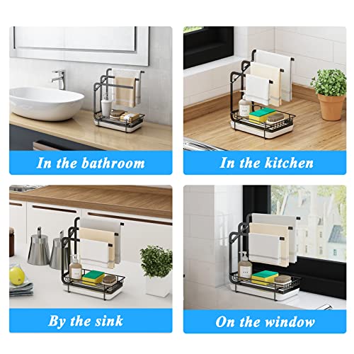 Apsan Sponge Holder With Drain Pan For Kitchen Sink, Kitchen Sink Caddy Organizer For Sponge Brush Soap Dish Dishcloth Rack, Small Black #TOP6