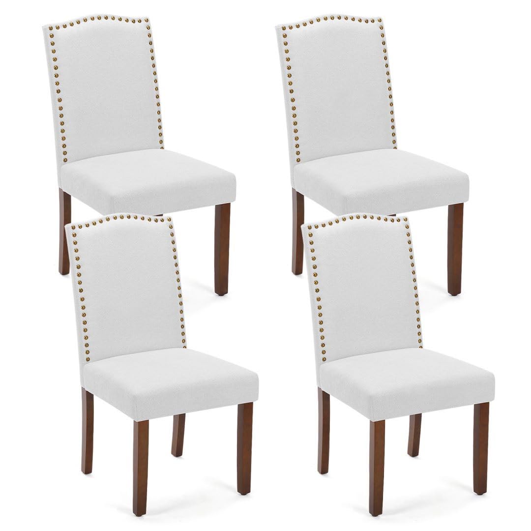 Kitchen Chairs Set of 4 Modern Upholstered Fabric Seat with Nailhead Trim and Ergonomic Lumbar Support for Living Room and Rustic Farmhouse Dining Area, Grey