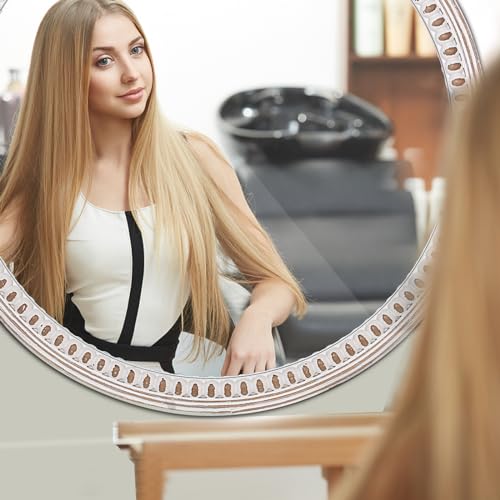 24 inches Decorative Round Wood Mirror with Bead, Rustic Farmhouse Circle Mirrors for Wall Decor, Living Room, Entryway, Bathroom Over Sink - Image 5