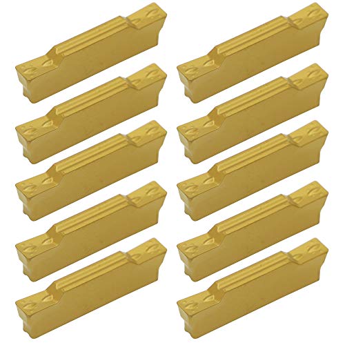Indexable Carbide Grooving Inserts MGMN300-M (3mm) Tin Coated CNC Carbide Turning Inserts Lathe Inserts Cutters for MGEHR MGIVR Lathe Grooving Cut-Off Tool,Processing Steel,10 Pcs/Box