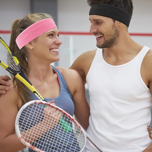 Image of 4 Pack Sweatbands Sports Headband for Men and Women, Moisture Wicking Athletic Workout Headband for Running, Tennis, Basketball, Yoga, Gym Stretchy Unisex Sweatband