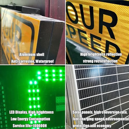 Speed Radar Traffic Sign, Solar Powered Feedback Sign for Roadway Safety, Reflective Aluminum, Weatherproof